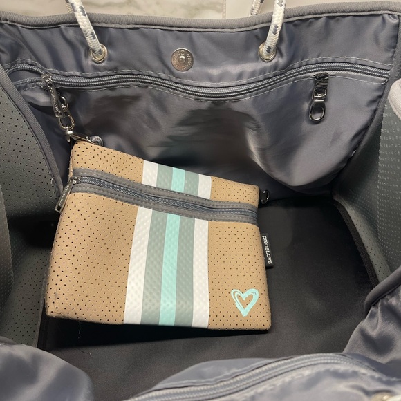 Brown and Gray Perforated Tote Bag with Pouch - Picture 3 of 9